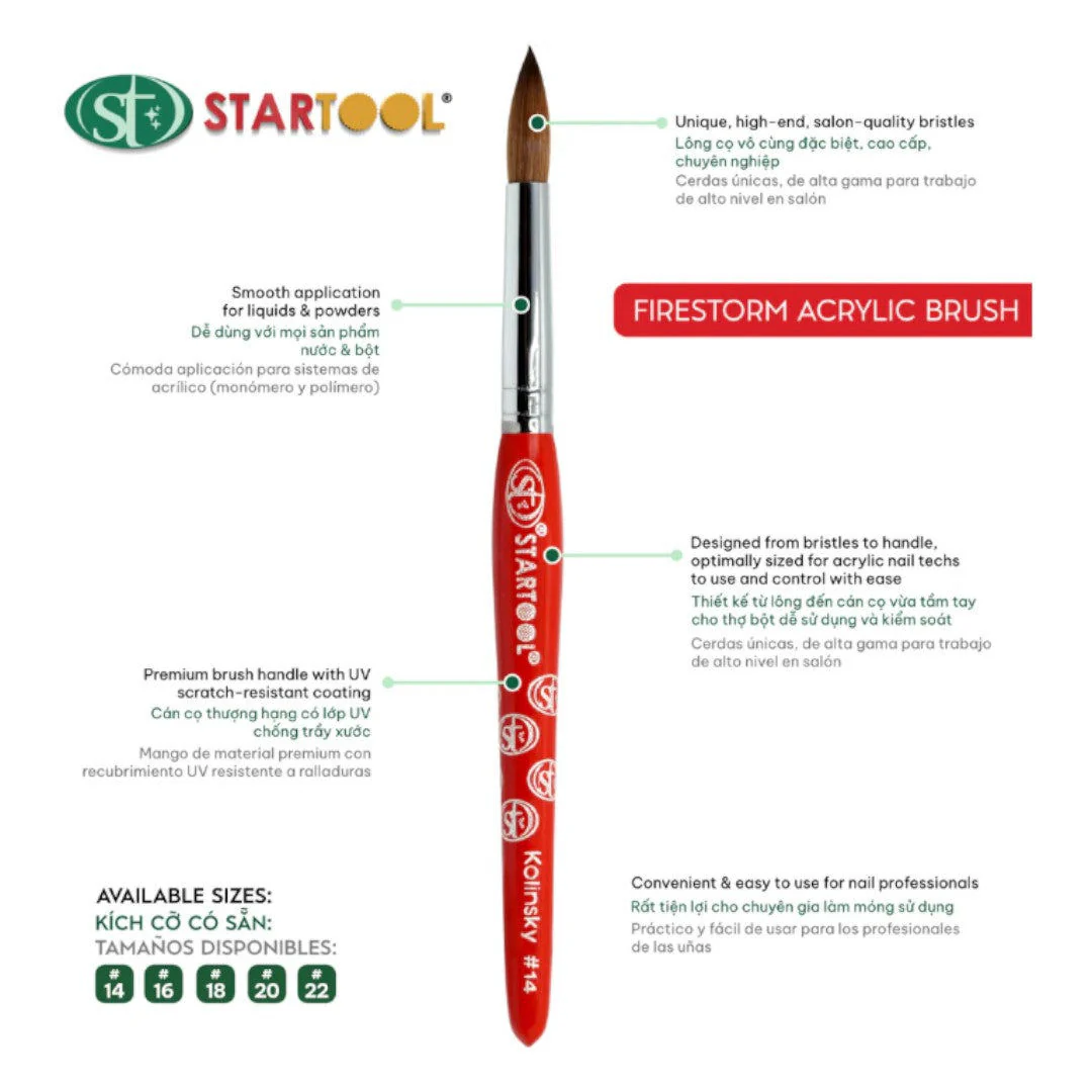 Startool Acrylic Brush - Firestorm Kolinsky Red Handle #14 - Image 2