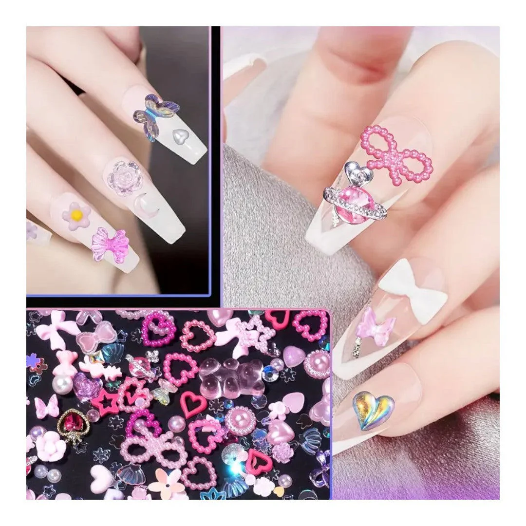 CNBS Nail Charm - Mixed Pink Styles w/ Tweezer (15 Grids) - Image 2