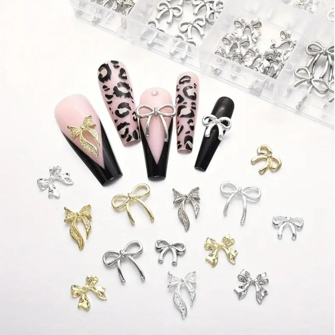 CNBS Nail Charms - Mixed Gold/Silver Alloy Bowknots (12 Grids) - Image 2