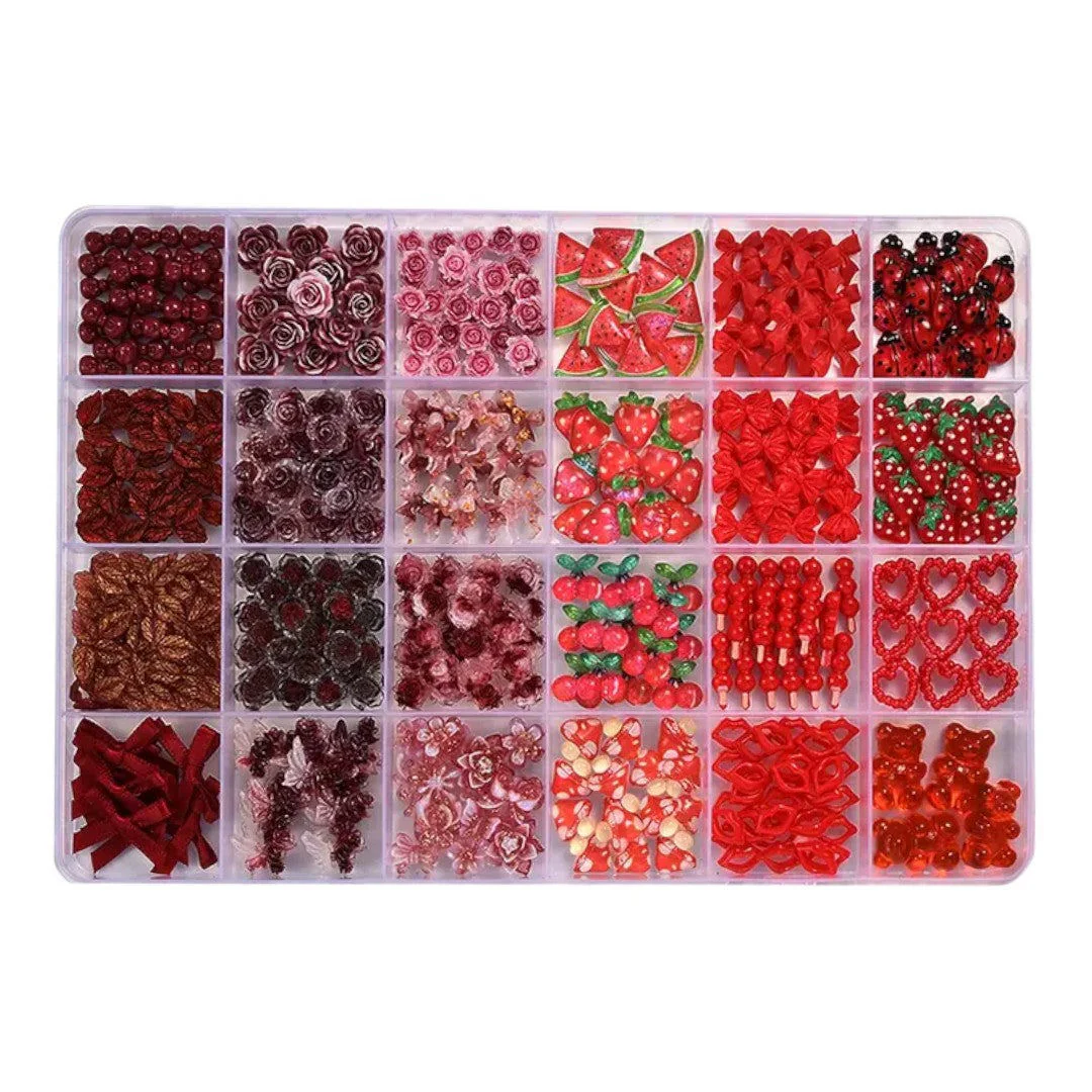 CNBS Nail Charms - Mixed Red Styles (24 Grids) - Image 3