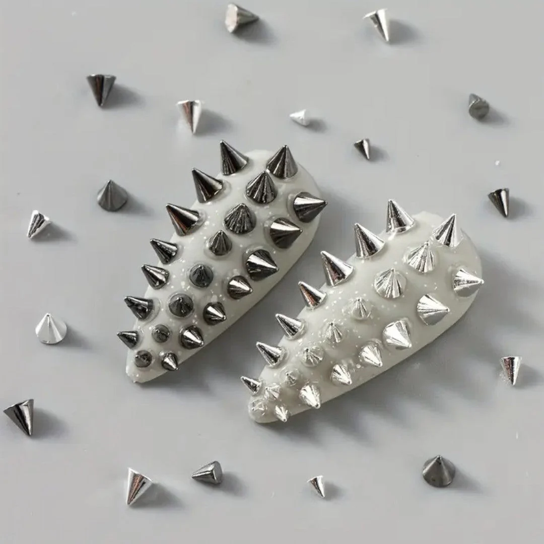 CNBS Nail Charms – Mixed White/Black Punk Cone Spikes (6 Grids) - Image 2