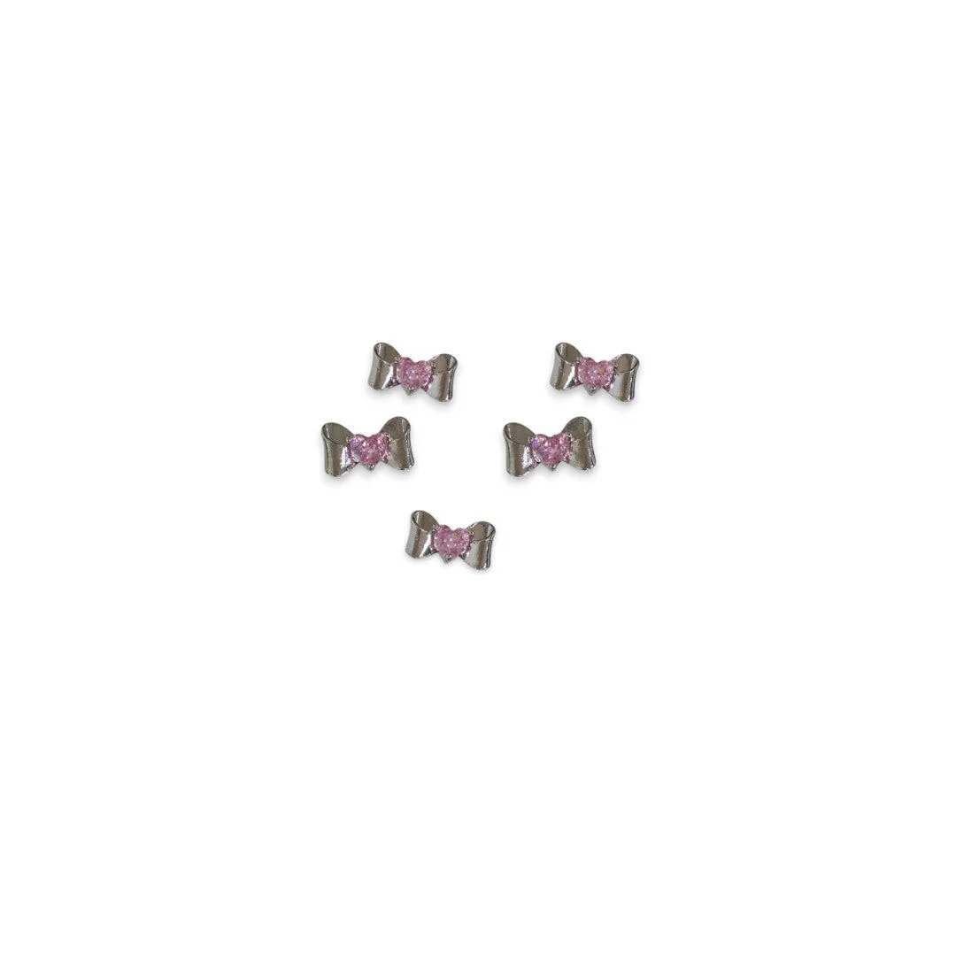 CNBS Nail Charms - Silver Bow w/ Crystal Heart (5pcs) - Image 8