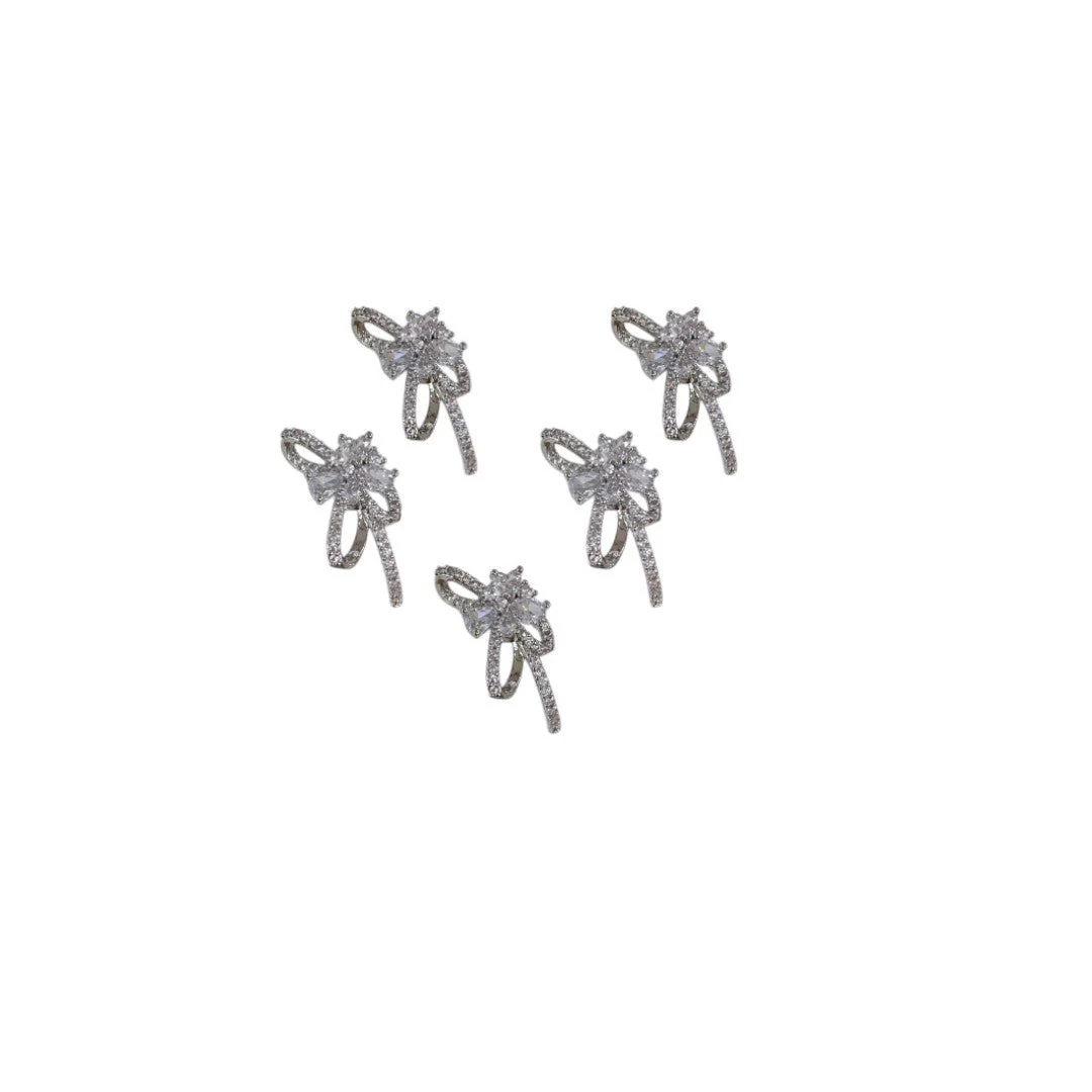 CNBS Nail Charms - Silver Bowknot w/ Crystal (5pcs) - Image 16