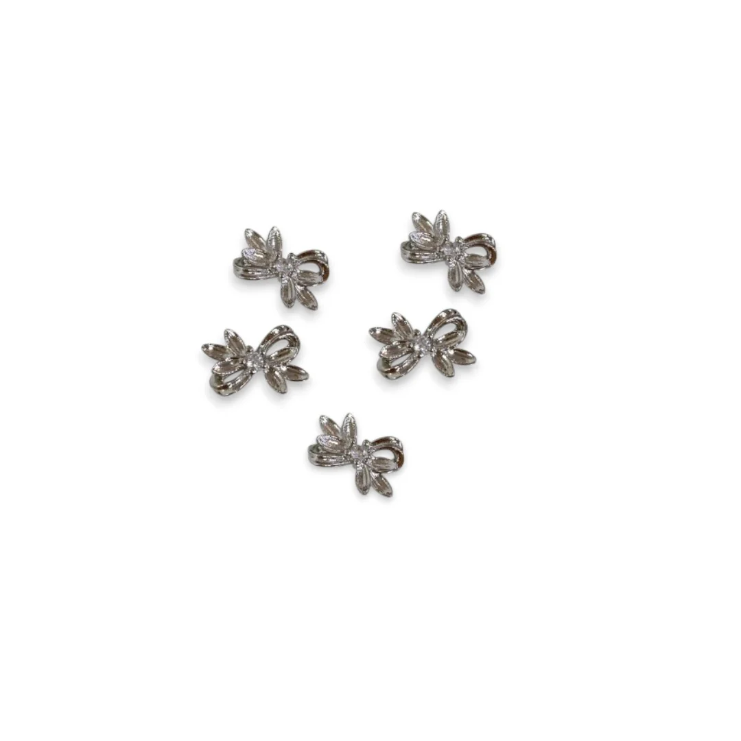 CNBS Nail Charms - Silver Bowknot w/ Crystal (5pcs) - Image 5