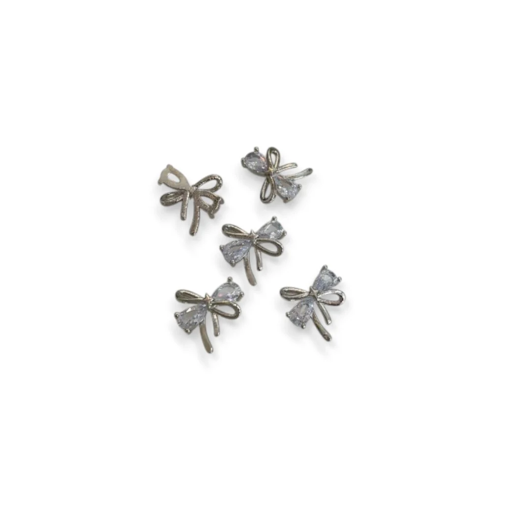 CNBS Nail Charms - Silver Bowknot w/ Crystal (5pcs) - Image 7