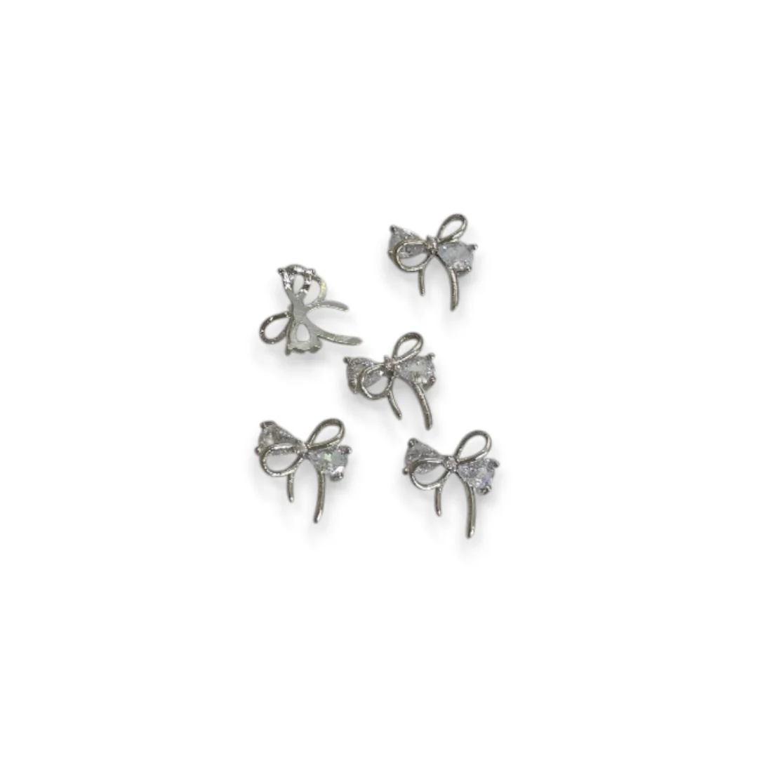 CNBS Nail Charms - Silver Bowknot w/ Crystal (5pcs) - Image 8