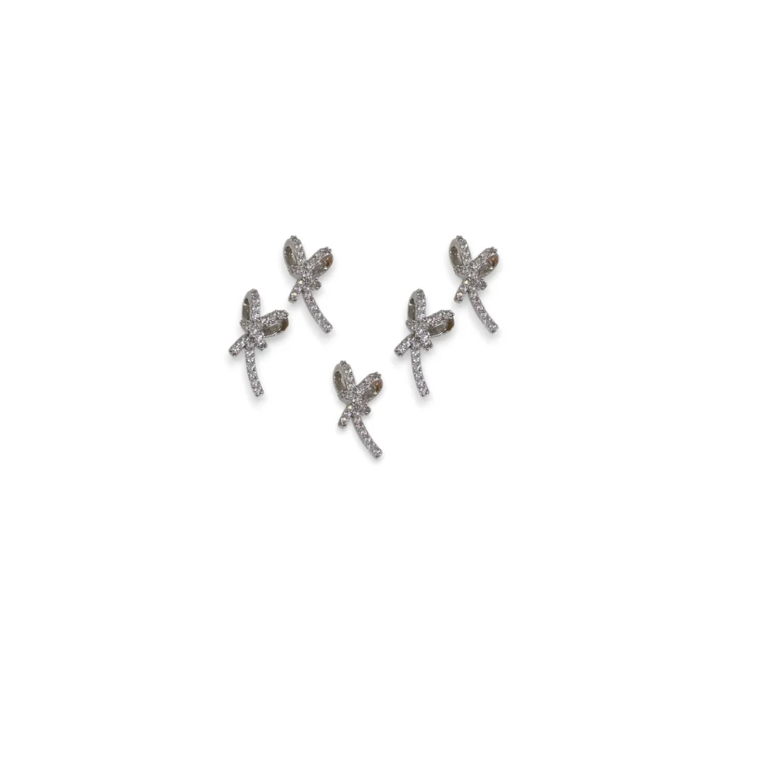 CNBS Nail Charms - Silver Bowknot w/ Crystal (5pcs) - Image 9