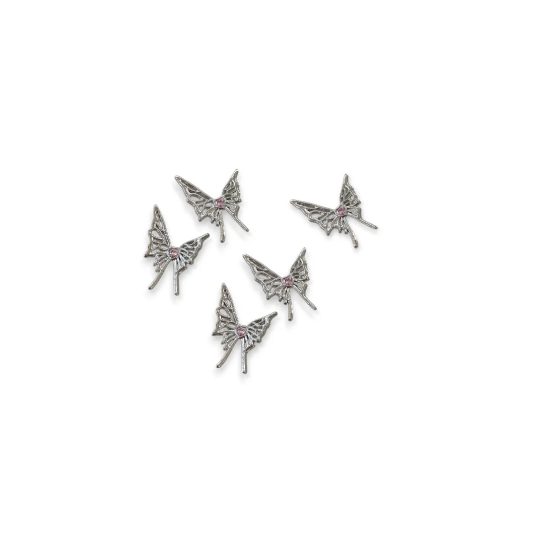 CNBS Nail Charms - Silver Butterfly (5pcs)