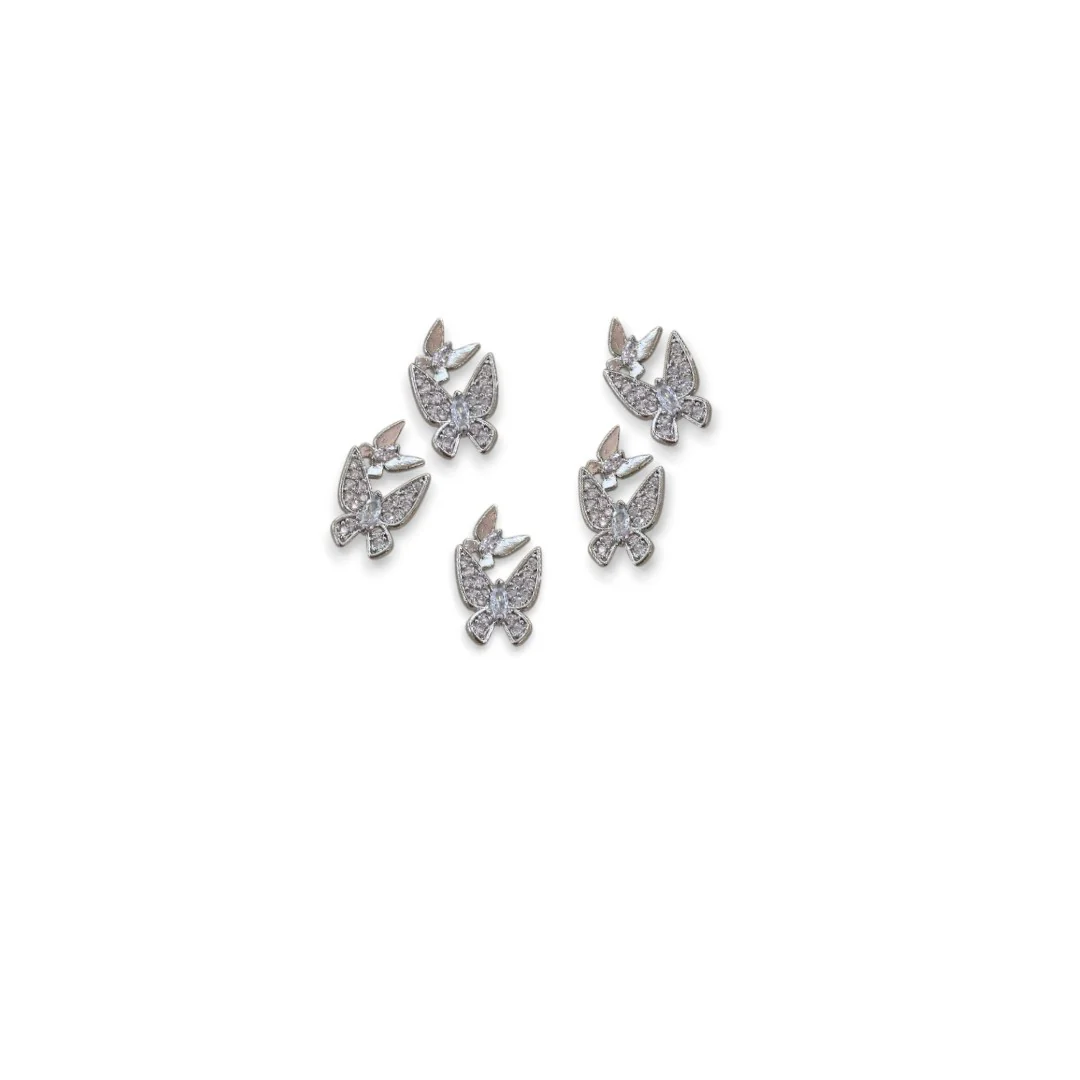 CNBS Nail Charms - Silver Butterfly (5pcs) - Image 2