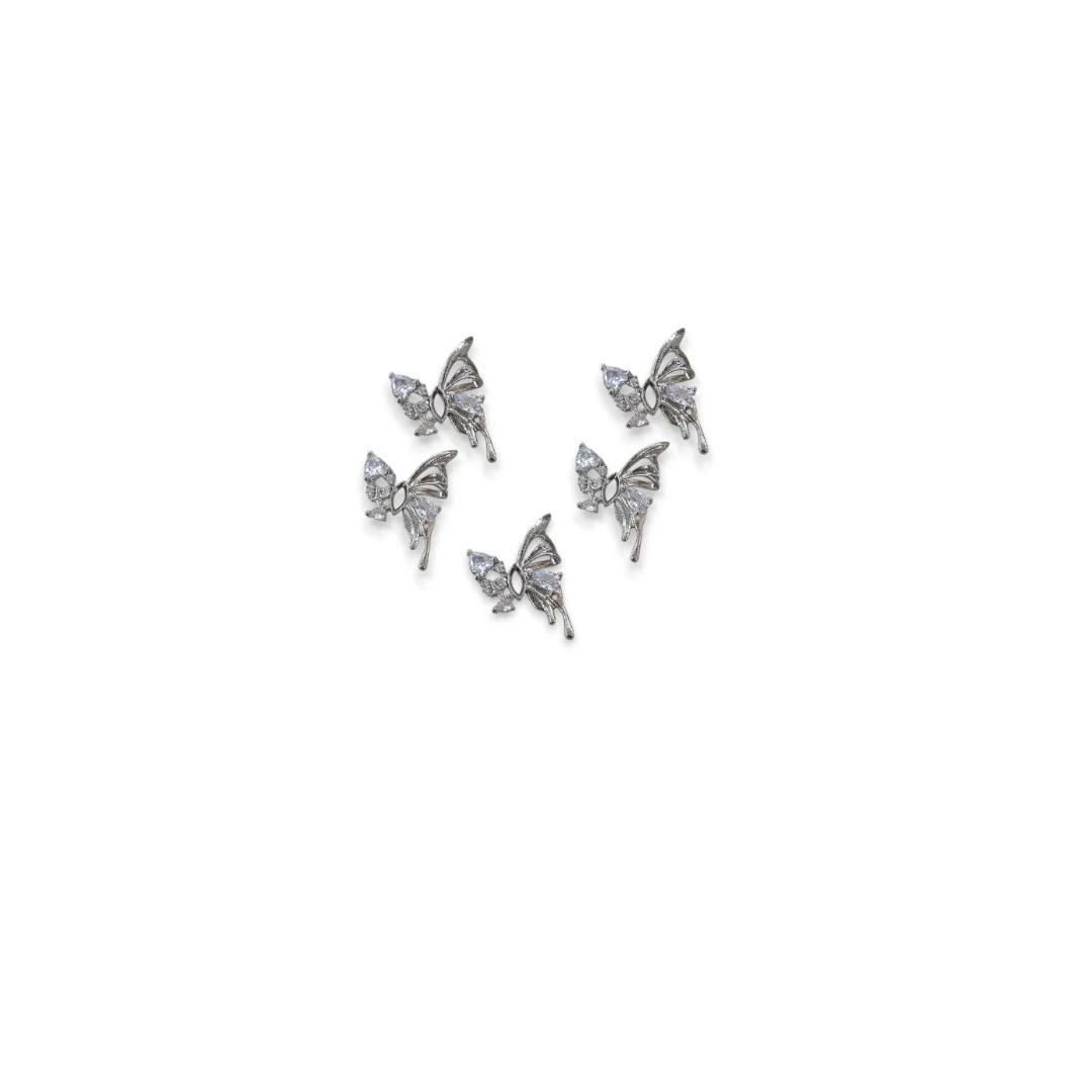 CNBS Nail Charms - Silver Butterfly (5pcs) - Image 4
