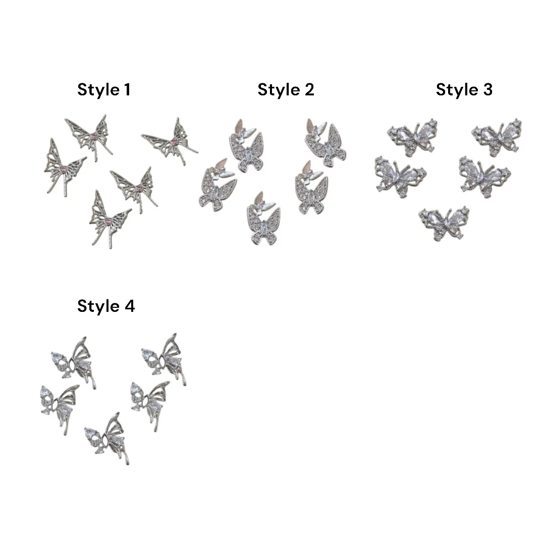 CNBS Nail Charms - Silver Butterfly (5pcs) - Image 5