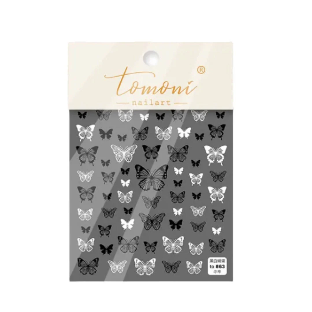 CNBS Nail Stickers - Black & White Butterflies #35/TO856
